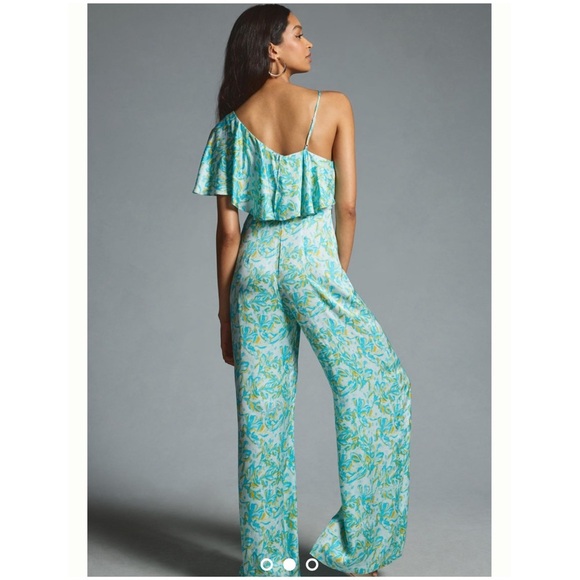 New Anthropologie Corey Lynn Calter Silky Ruffle Wide-Leg Jumpsuit Small Petite - Picture 5 of 6